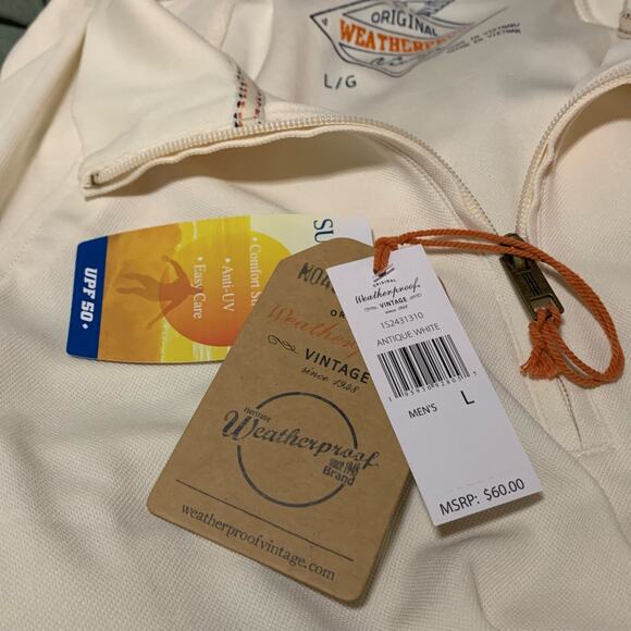 ORIGINAL WEATHERPROOF VINTAGE Men’s 1/4 Pull-Over UPF 50+ Antiq.White Size Large - Picture 6 of 15